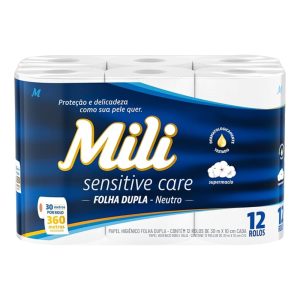 Papel Higiênico Neutro Folha Dupla 30m Sensitive Care (MILI) – Pacote com 12 Unidades