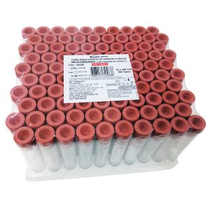 Tubo a Vácuo Plástico Vermelho Siliconizado com Ativador de Coágulo 10 ml (LABOR) – Rack com 100 Unidades