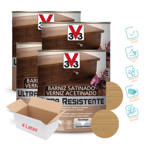 Verniz Acetinado Ultra-Resistente Carvalho Claro – V33 (4 x Lata 250ml)